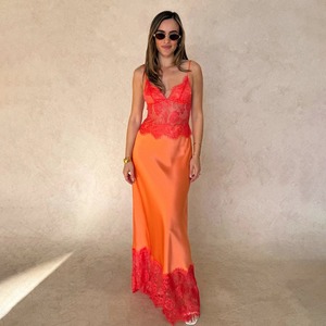 Nuevo Vestido Largo de Satén con Encaje para Mujer 2026, Sexy, con Escote en V Profundo, Espalda Descubierta, Estilo Francés <span class=keywords><strong>Chic</strong></span>, Elegante, para Fiesta - Product Image 3