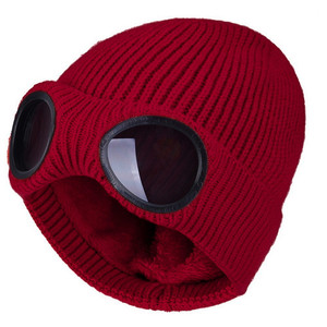 Moda <span class=keywords><strong>de</strong></span> invierno Gafas <span class=keywords><strong>de</strong></span> esquí al aire libre Goggle Beanie Knit Hat con pelusa en el interior - Product Image 4