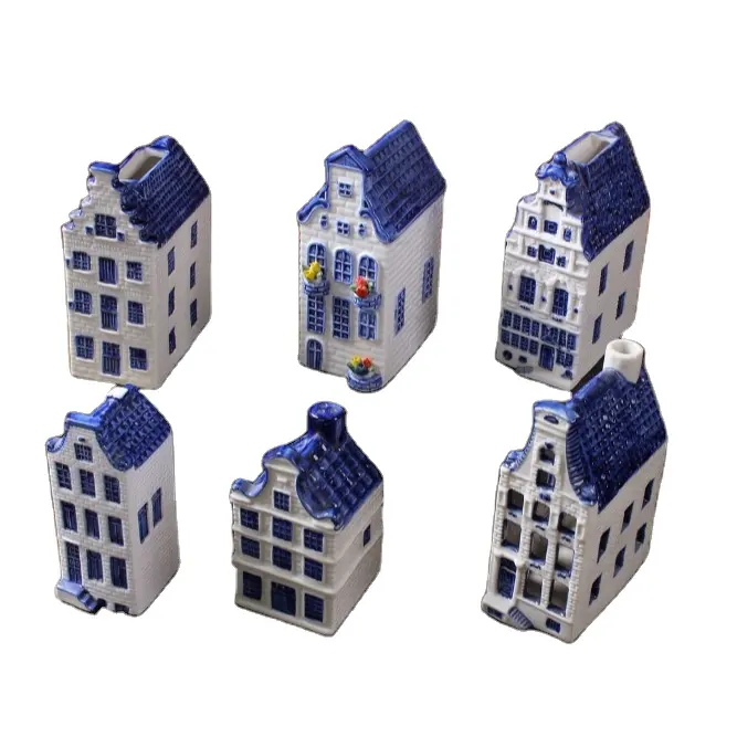 Hot sales Ceramic Europe style KLM Delft Blue House and white stoneware lighthouse candle holder home decoration wedding gifts