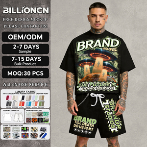 Ensemble de survêtement pour homme : T-shirt ample en coton vieilli et short, style vintage, personnalisé et délavé, vente en gros - Product Image 1