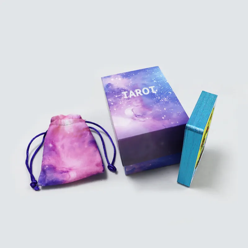 Baraja de cartas de Tarot de lujo personalizada para mujer, juego de adivinación, cartas de Tarot con impresión personalizada, borde dorado azul con tapa y caja base