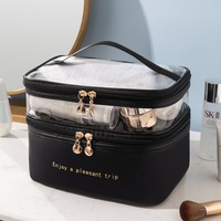 Sacs cosmétiques à fermeture éclair en PU PVC à double couche, grande capacité, étui pour femmes, sac imperméable, pochette quotidienne, logo personnalisé, sac de maquillage