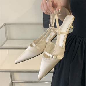 2025 New French Ankle Strap Satin Bridal Pump Shoes Comfortable 3cm High Heels Open Gladiator High Top Design for Summer - Product Image 3