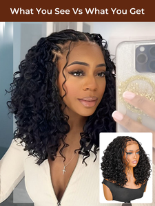 Perruques Tressées Boho Sans Colle 5x5 Cheveux Humains Densité 250% Courtes Bob Tresses Sans Nœuds Boho Perruque Frontale 13x6 Cheveux Vietnamiens Prête à l'Emploi - Product Image 5