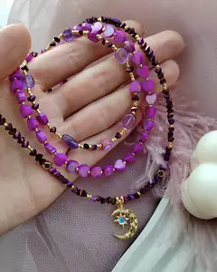 Kalung choker liontin bulan bintang manik-manik kristal biji kaca Kerang cantik musim panas untuk perhiasan wanita