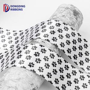 Белая тканая атласная полиэфирная лента большой ширины 3,8 см с простой черной печатью с логотипом собачьей лапы Милая фирменная упаковочная лента - Product Image 4