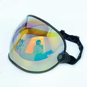 Desain terbaru helm asap hitam visor perisai untuk retro wajah terbuka kulit sepeda motor helm kacamata