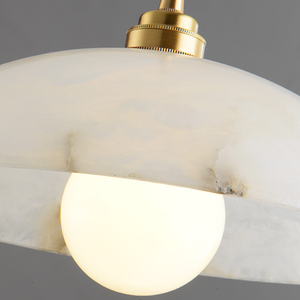 Modern Alabaster Pendant Light Round Bowl Shade Gold Brass LED 2700K Warm <b>White</b> E27 Bulb Base for Dining Room - Product Image 3