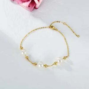 Yfn Thiết Kế Đồ Trang Sức 7 + 2 Inch 14K Rắn Dây Chuyền Vàng 4Mm Hạt Vàng 8Mm Ngọc Trai Nước Ngọt Chuỗi Vòng Đeo Tay - Product Image 1