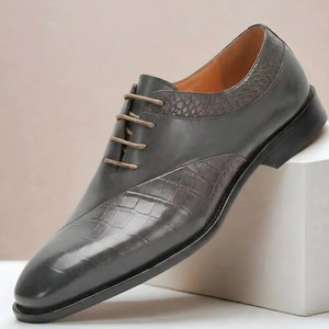 Chaussures en cuir pour hommes, style Oxford, talon bas, semelle en caoutchouc, doublure en cuir véritable, noir, gris, marron foncé, Dreamy Stark JN0902 - Product Image 1