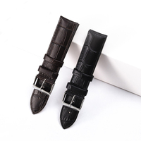 Bracelet de montre intelligente en cuir de veau imperméable - Doux, tendance, noir et marron, 18 mm/20 mm/22 mm, motif crocodile vintage