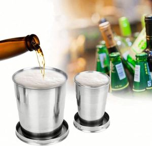 Stainless Steel Folding Cup Portable Water Drinking Cup Retractable Telescopic Collapsible Cups for Outdoor Travel With Keychain - Product Image 1