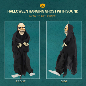 Decoración colgante de fantasma <span class=keywords><strong>para</strong></span> <span class=keywords><strong>Halloween</strong></span>, Control de voz, aterrador, Calavera voladora, fantasma con luz LED roja, ornamento de <span class=keywords><strong>ojos</strong></span> - Product Image 4