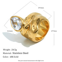 Bague en acier inoxydable plaqué or 18 carats, double couche, goutte d'eau, zircon, style européen et américain, personnalisée