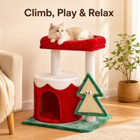 Arbre à chat de Noël personnalisé OEM/ODM avec griffoir en sisal, perchoir en peluche et cachette pour 2 à 3 chats – Prix usine de gros