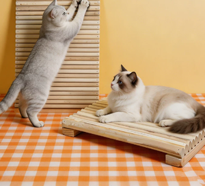 Natural Wooden <b>Cat</b> Scratcher Bed Slatted <b>Cat</b> Lounge Furniture Indoor Pet Rest <b>Platform</b> - Product Image 4