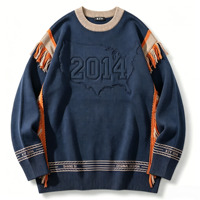 Pull col rond personnalisé OEM pour homme, surdimensionné, uni, avec broderie et pompons, pull en tricot décontracté pour homme