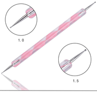 Lot de 5 stylos à double embout pour nail art, outils de manucure avec pinceaux en acrylique et métal pour le pointillage des ongles
