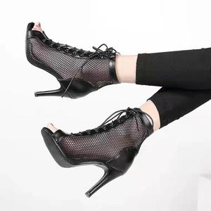 Botines de Malla con Tacón de Aguja y Punta Abierta para Verano Sandalias de Baile de Jazz para Principiantes con Cordones para Fiestas y Exteriores - Product Image 4