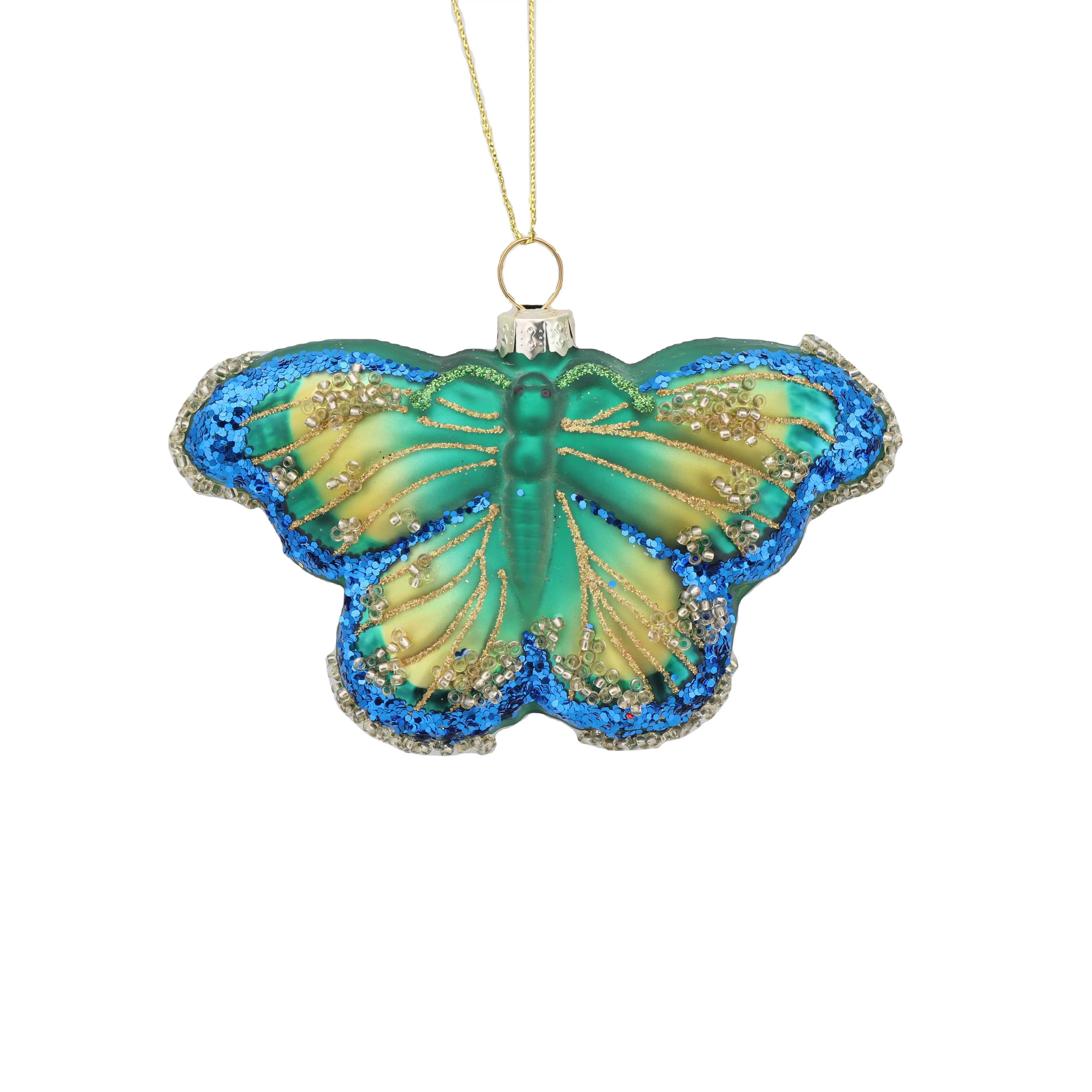 Artigianato in vetro personalizzato farfalla artificiale appesa albero di natale ornamento decorazioni glitterate bagattelle a forma di animale