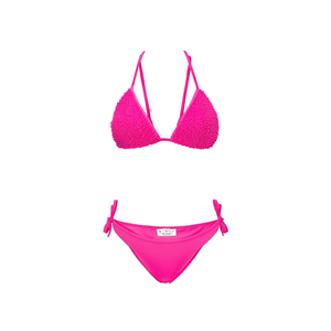 HDJ <b>Pink</b> <b>Bikini</b> <b>Set</b> Plus Size 2 Piece Tie Side Knitted Spandex Polyester Swimwear Women Solid Color BZ77236 - Product Image 1