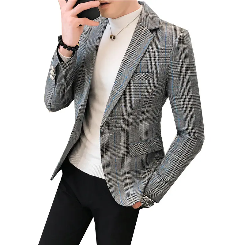 La migliore vendita inverno business gentleman plaid suit uomo coreano slim young Mens abiti Business men dress giacche blazer