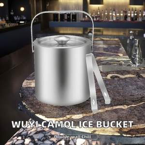 Seau à glace en acier inoxydable avec couvercle et pince, outil de bar minimaliste pour le service de cocktails - Product Image 2