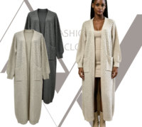 Cardigan long pour femme en tricot popcorn tendance style 'Coastal Grandma', texture bulle, coupe oversize, avec poches