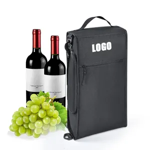 定制绝缘酒袋便携式2瓶葡萄酒载体手提袋带肩带聚酯防水旅行冷却器袋