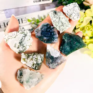 Wholesale natural healing crystal rough green moss agate raw stone moss agate for room decoration