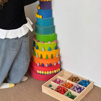 Juguetes Educativos Montessori para Niños, Juguetes de Madera Apilables Grandes, Juegos de Bloques de Construcción de Arcoíris