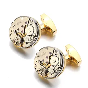 Cool Steampunk gemelli movimento orologio gemelli per camicia da uomo con confezione regalo