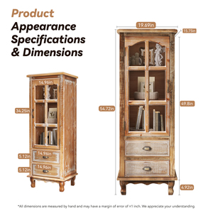 Armoire de rangement rustique en bois avec porte décorative découpée et 2 tiroirs, organisateur étroit et <span class=keywords><strong>haut</strong></span> pour salon, chambre à coucher - Product Image 6
