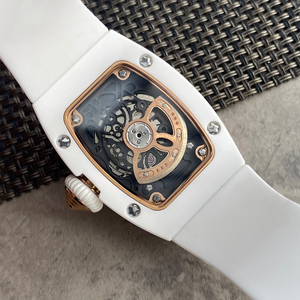 Reloj Mecánico de Lujo para Mujer, Diseño Hueco, con Diamantes, en Cerámica Blanca y Oro Rosa, Modelo 0701, para Negocios, Citas y Fiestas - Product Image 5