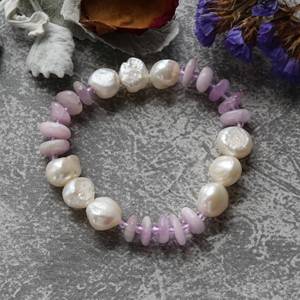 Pulsera Elástica con Cuentas <span class=keywords><strong>para</strong></span> Mujer en Piedra Preciosa y Perla Pulsera Elástica de Piedras Auténticas y Perlas Cultivadas al por Mayor - Product Image 3