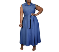 Robe chemise sans manches à revers pour femme grande taille, collection été 2026 – Robe midi élégante et décontractée avec ceinture, taille plus, tendance