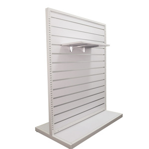 Màu trắng slat tường hiển thị đứng cửa hàng hiển thị <span class=keywords><strong>Rack</strong></span> với dải nhôm - Product Image 3