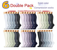 Ensemble personnalisé de 6 paires de chaussettes de compression, couleur unie, chaussettes de sport élastiques pour la course à pied, l'entraînement, les sports de plein air, hommes et femmes