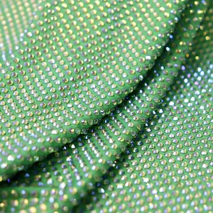 F001 Green Color Mesh Crystal Fabric Stretchy Shiny Diamonds Rhinestone Crystal Fabric For Wedding