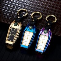 Montre en métal avec allume-cigare USB, lampe torche, boussole, montre électronique, porte-clés, coupe-vent, rechargeable, design moderne