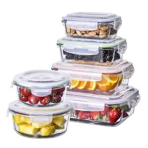 Rectangular Sealing Glass Food Containers With New TPE Seal Non-detachable Airtight Glass Food Storage Lunch Boxes