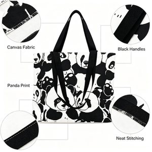 High Quality Eco-Friendly Reusable Canvas Tote Bag Chinese Style Vintage Lady <b>Panda</b> Design Summer Friendly Long Extra Large - Product Image 4