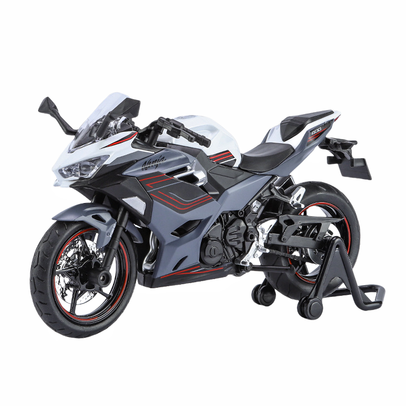 Модель 1:12 Kawasaki 400, детская игрушка с откатом на переднем рулевом колесе, имитация металла, модель мотоцикла
