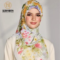 Vente en Gros de Prière Musulman Pour Femme Voile de Coton Foulard Malaisien Imprimé Fleur Pashmina Robe Hijabs Femmes Musulmanes