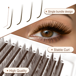 Etiqueta privada al por mayor 5D Fairy Spike Brown Natural Soft Volume 5D Flower Premade Fans Extensiones <span class=keywords><strong>de</strong></span> <span class=keywords><strong>pestañas</strong></span> - Product Image 5