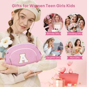 Bolsas de Maquillaje Iniciales para Mujeres y Adolescentes, Linda Bolsa de Maquillaje Rosa, Bolsa de Cosméticos Personalizada, Regalos Personalizados - Product Image 5