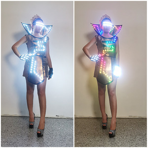 กระโปรงเรืองแสง LED สำหรับผู้หญิง ชุดแสดงบนเวที ชุดคอสเพลย์ GOGO บาร์ ชุดเดรสเรืองแสงพร้อมอุปกรณ์เสริมแท่งไฟ LED - Product Image 3