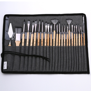 Lot de 25 pinceaux en bois gris argenté avec sac de rangement <span class=keywords><strong>pour</strong></span> peintres, cheveux en nylon, peinture acrylique à l'huile et à l'aquarelle - Product Image 1
