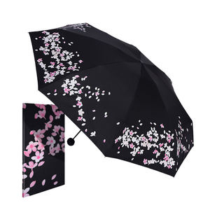 Parapluie pliant automatique noir anti-UV, couleur fleur de cerisier, impression personnalisée, compact, résistant à la pluie et au soleil, trois plis, étanche, pour voyage - Product Image 3