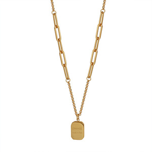 Sweater Chain Gold Square Letter Pendant <b>Titanium</b> Steel Minimalist Style Necklace - Product Image 5